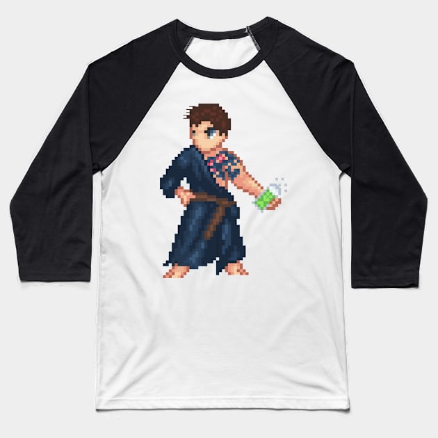 Chris Redfield Pixel Art Baseball T-Shirt by AlleenasPixels